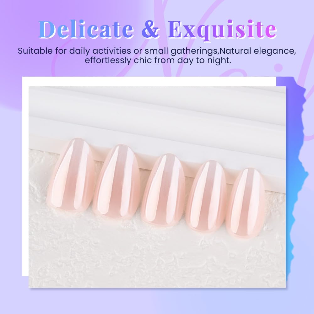 Chrome Nude Press On Nails - Short Almond Acrylic Jelly Ombre Design | Reusable Salon-Quality Stick-On Kit for Women