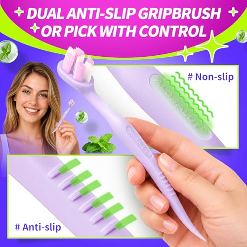 36 Pack Mint Flavor Pink Disposable Toothbrushes – 3-in-1 Travel Set with Floss Pick & Tongue Cleaner