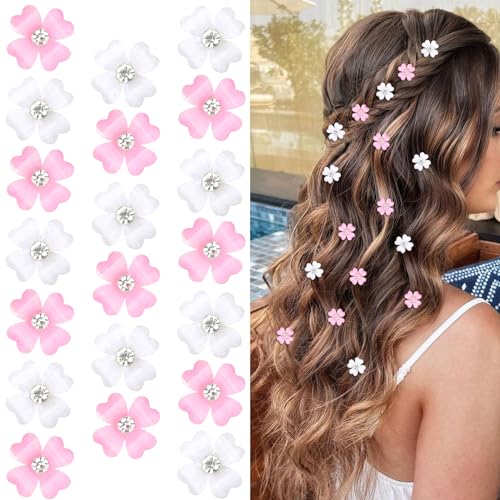 Wecoe 20 Pcs Pink & White Flower Hair Clips - Tiny Decorative Clips for Women & Kids