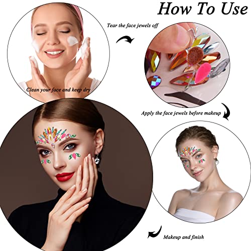 Chic SIQUK Face Jewels - 20 Sets Rhinestone Stickers for Rave