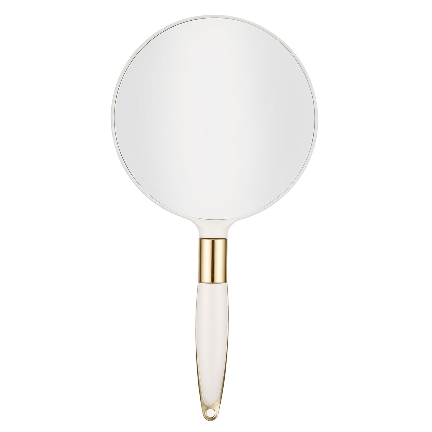 Zyghjort Round Hand Held Mirror with Handle, White Handheld Makeup Mirror