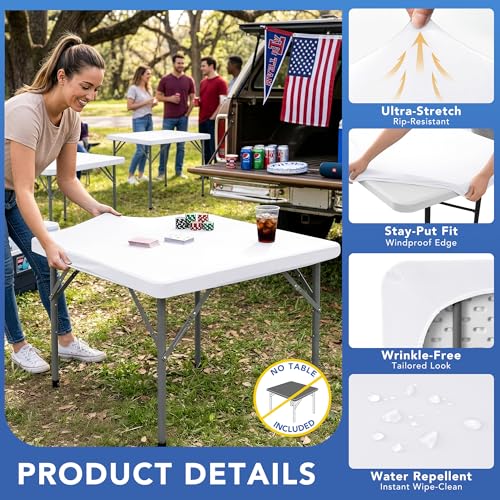 White Spandex Fitted Table Covers - 2 Pack for 34x34 Inch Tables