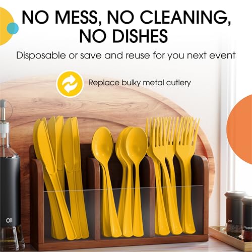 Heavy Duty Yellow Plastic Cutlery Set - 80 Pcs Disposable Utensils