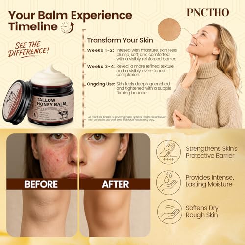 Beef Tallow Balm with Raw Honey – Deep Moisturizer for Face & Body 2.1 OZ