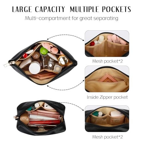 Initial-Monogram Travel Makeup Bag—Personalized Waterproof PU Leather, Black