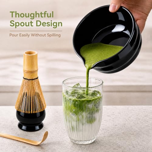 Complete Matcha Whisk Set with Black Ceramic Bowl - 5-Piece Kit