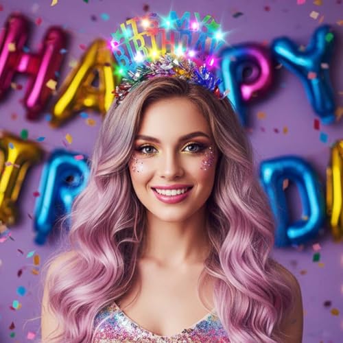 Zoestar Light Up Birthday Crown Headband for Women