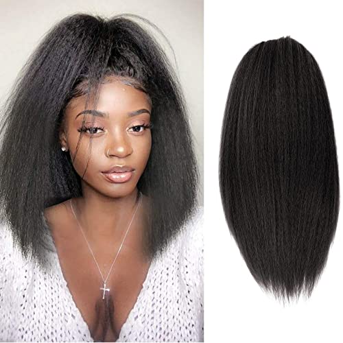 UAmy Hair 16-Inch Kinky Straight Drawstring Ponytail - 1B Black