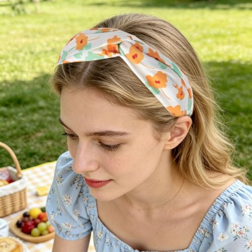 4-Piece Floral Knotted Headbands, Soft Cotton Non-Slip Hair Accessories