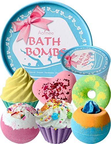 Aofmee Handmade Bath Bombs Gift Set - 6 Organic Fizzies for Relaxation