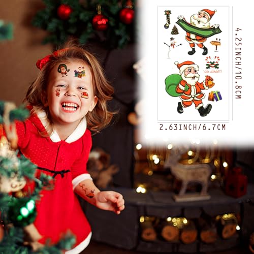 Christmas Temporary Tattoos for Kids, 200Pieces Bulk Cute Santa Clau