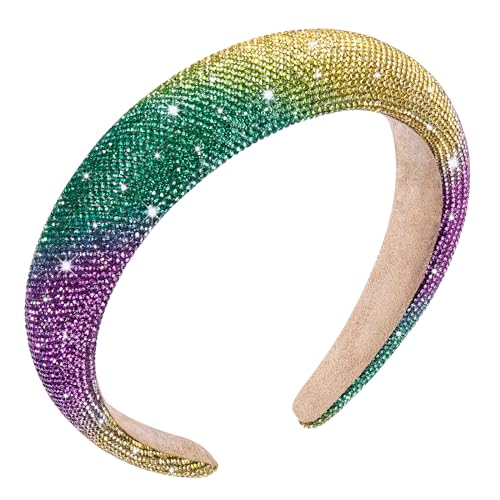Mardi Gras Rhinestone Padded Headband - Purple Green Gold Crystal Hairband