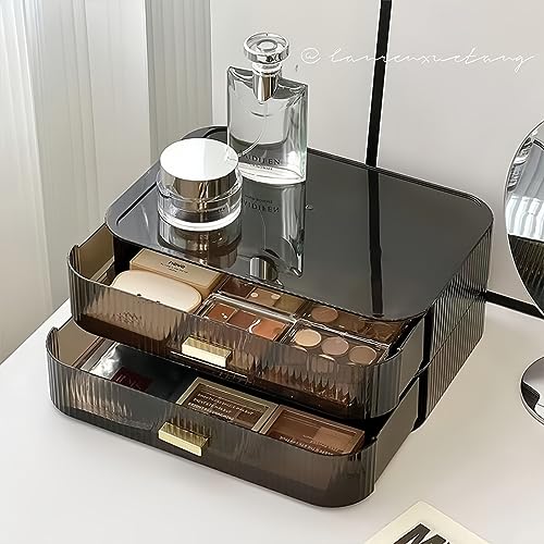 Stackable Makeup Organizer Drawer - Clear Black, Ideal for Vanity & Desk