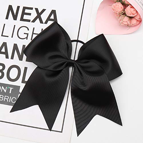 8-Inch Black Cheer Bow for Cheerleaders - Handmade Grosgrain Hair Tie