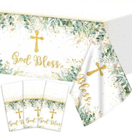 God Bless Baptism Tablecloths - 3 Pack Disposable 54x108 Inches