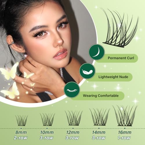 KEYYOU Wispy Lash Clusters Kit N01, 8-16mm D Curl Natural Lashes for Beginners