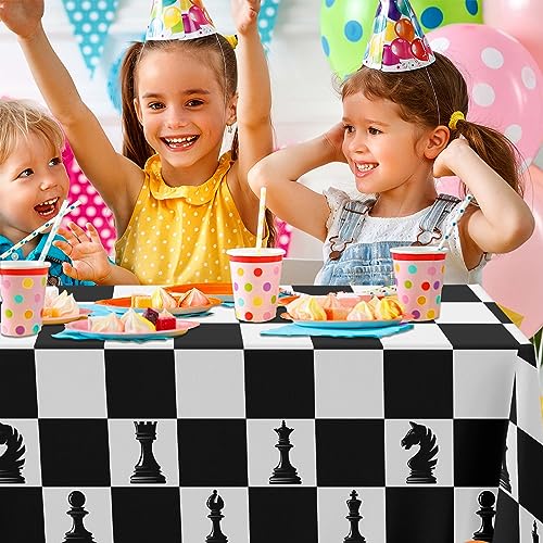 Black and White Checkered Tablecloth for Party - 53x98 Inches