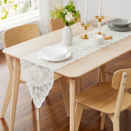 Ivory Lace Table Runner with Tassels - 14 x 36 Inch for Weddings & Holidays