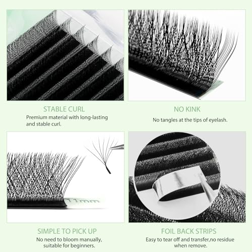 NATUHANA 7D W Clover Lash Extensions 0.07 C Curl 8-14mm - Premade Fans