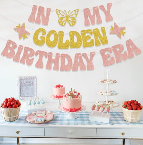 In My Golden Birthday Era Banner - Rose Gold Glitter Party Decoration