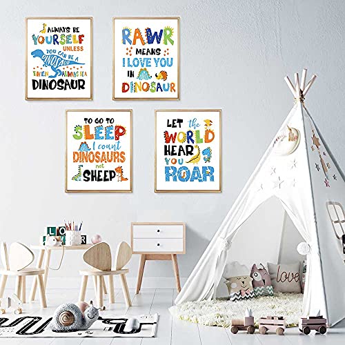 Inspirational Dinosaur Wall Art Set for Kids - Unframed 8"x10" Prints