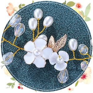 Gold Pearl Leaf Flower Bridal Hair Vine - Crystal Headband for Weddings