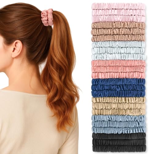 24 Pack Soft Pastel Silk-Like Scrunchies - No Damage Hair Ties