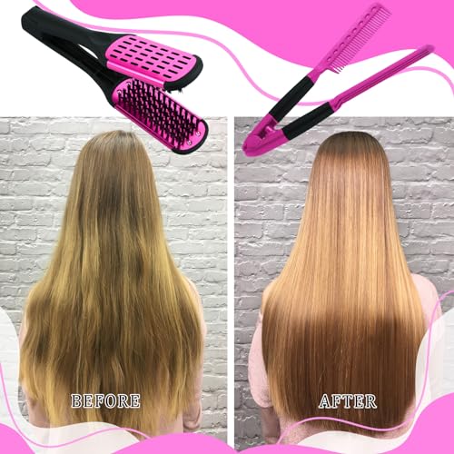 CHENGU Boar Bristle Clamp Hair Straightening Brush and V-Shaped Styling Comb