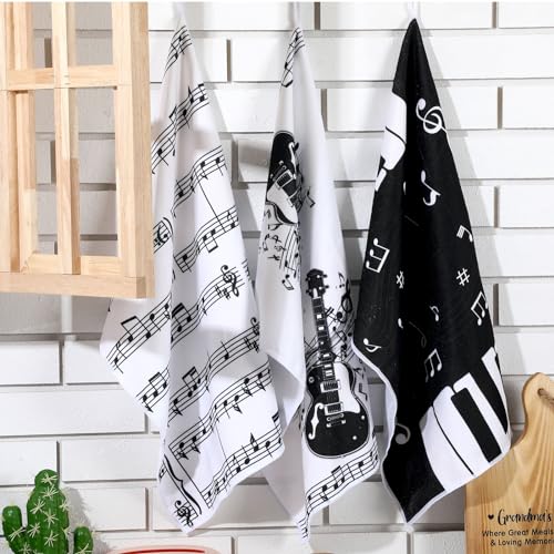 6 Pack Absorbent Music Note Kitchen Towels - Microfiber Hand Cloths