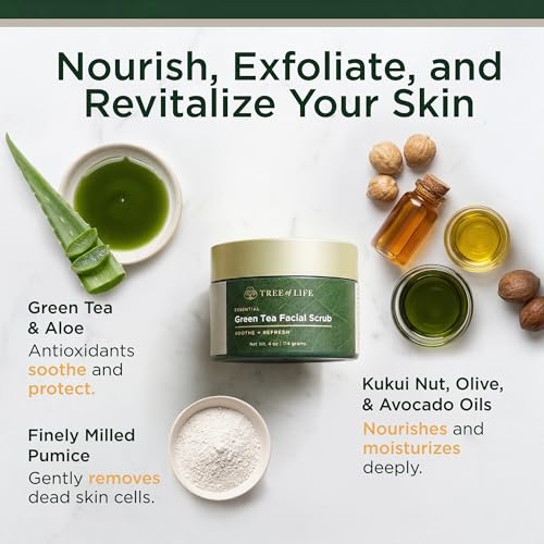 Tree of Life Green Tea Exfoliating Facial Scrub - Pore Clarifying Face Polish