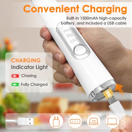 Rechargeable Handheld Milk Frother with 2 Whisks - 3 Speed Electric Mixer for Lattes & Matcha