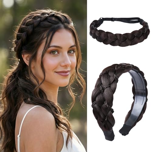 MaopaoBeauty Dark Brown Braided Headband Set (2PCS) for Women
