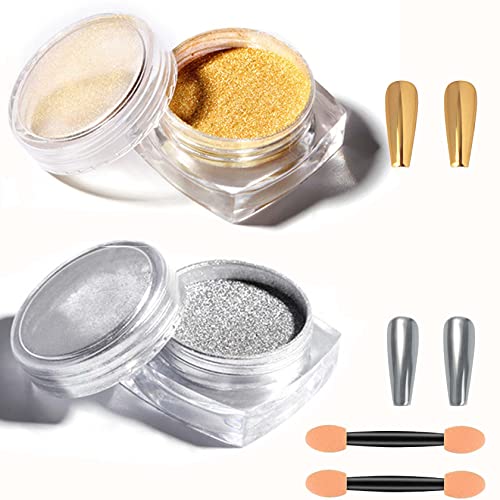 WENJLYJ A 2Pcs Gold Silver Chrome Nail Powder Set - Holographic Mirror Metallic Glitter for Nails