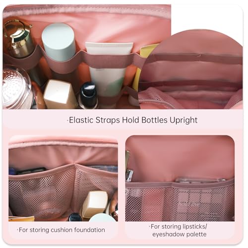 Pink Travel Toiletry Bag for Women, Large Waterproof Cosmetic Organizer with Handle