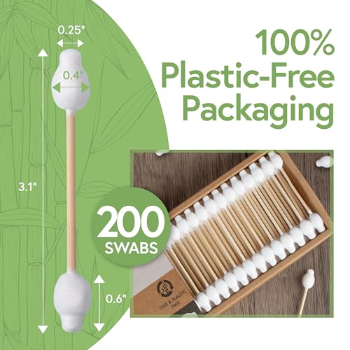Jenvita 100% Bamboo Cotton Swabs for Ears (200-Pack) - Perfect for Baby & Personal Care | Double-Tipped Ear Swabs Cotton for Makeup & Cleaning | FSC Certified & Hypoallergenic, Made for All Ages & Pet