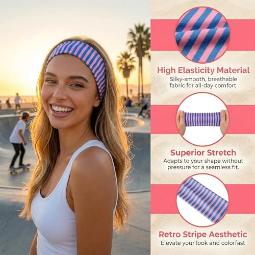 6-Pack Striped Headbands for Women - Soft Non-Slip Hair Accessories