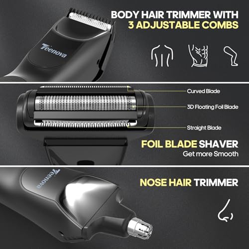 Manscape Body Hair Trimmer for Men, No Nick Pubic Bikini Trimmer for Women, 3 in 1 Versatile Groin Shaver with Nose Hair Trimmer, Cordless Dock Charging, LED Display, Wet/Dry Grommer (Black)