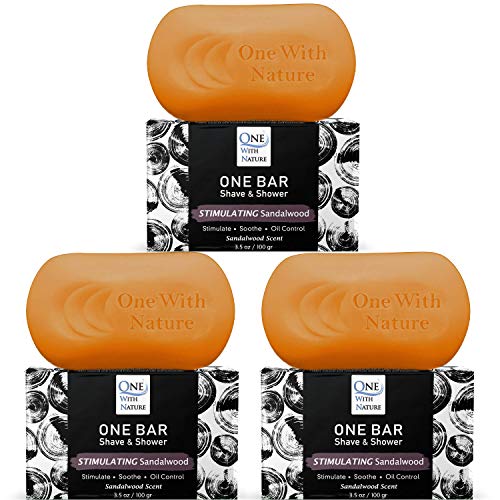 ONE Bar Sandalwood Soap 3-in-1 Shampoo, Body Wash & Shave – Sandalwood, 3.5 oz (Pack of 3)