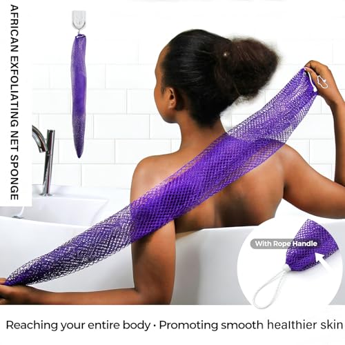 Ember and Root Grey African Exfoliating Body Net Sponge - Gentle Scrub Towel for All Skin Types