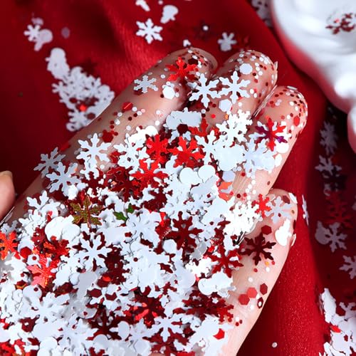Tyuimhx Christmas Nail Art Glitter Sequins 3D Snowflake & Snowman Design - Red White, 9pcs