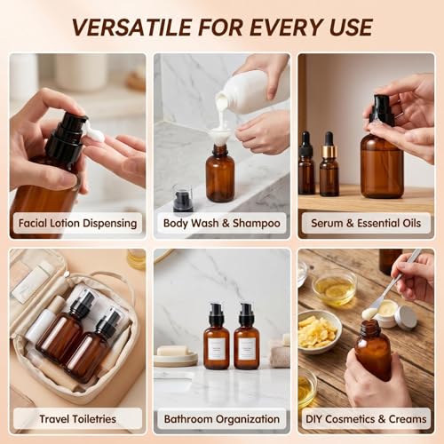 ASTRQLE 120ml Amber Plastic Travel Bottles with Pump Leak-Proof Lotion Dispenser - Set of 2