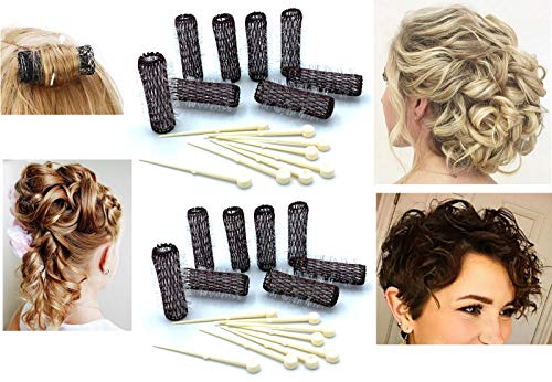 ALAZCO Vintage Mini Brush Hair Rollers Set - 32 Piece with Locking Pins