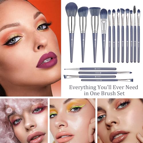 16Pcs Professional Makeup Brush Set with Synthetic Face & Eye Brushes