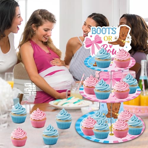 Boots or Bows Gender Reveal Cupcake Stand - 3 Tier Party Decor