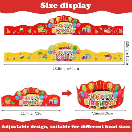 48 Pcs Happy Birthday Crowns - Paper Party Hats for Kids & Adults