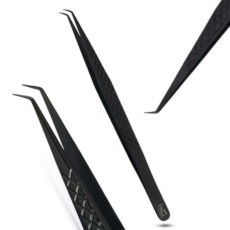 Isolation Tweezer for Eyelash Extensions – 14cm Curved Degree, Japanese Stainless Steel, Best for Individual Isolation & Classic Lashes, Eyelash Twisers (Black)