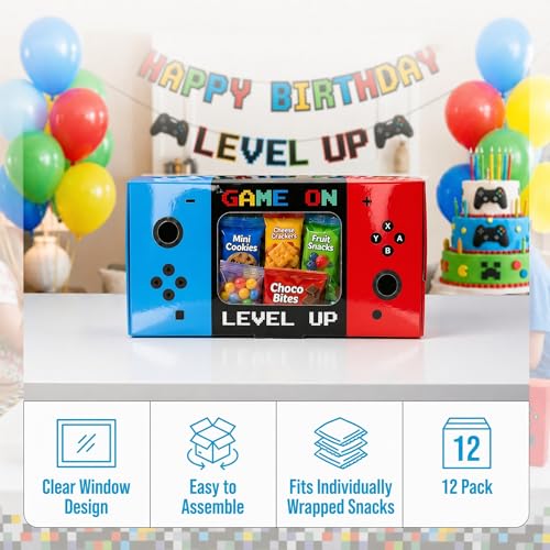 Video Game Party Favor Boxes - 12 PCS with Window for Kids' Birthdays