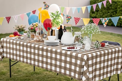 Smiry 3 Pack Brown Gingham Disposable Tablecloths - 54" x 108" Waterproof Covers for Parties & Picnics