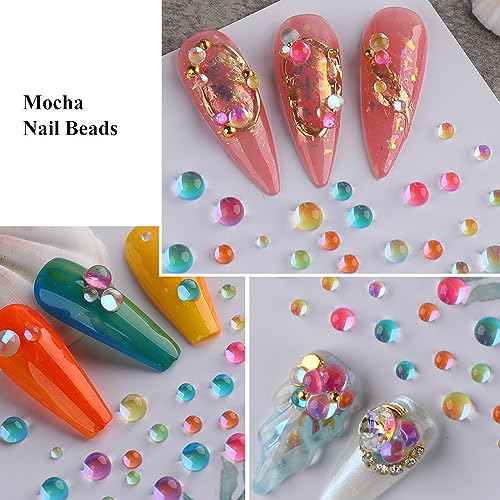 6 Colors Aurora Mermaid Beads Nail Charms - 3D Bubble Nail Gems for Nail Art & DIY Crafts