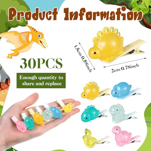 30 Pcs Glow in the Dark Dinosaur Hair Clips for Women